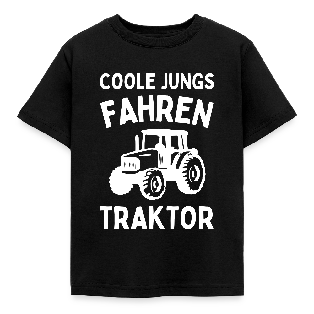 Kinder T-Shirt "Coole Jungs fahren Traktor" - Schwarz