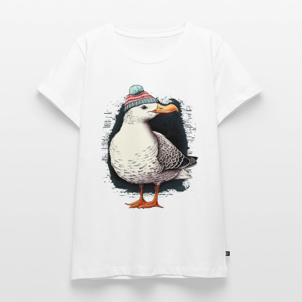 Frauen Bio T-Shirt "Möwe mit Mütze" - Weiß
