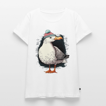 Frauen Bio T-Shirt "Möwe mit Mütze" - Weiß
