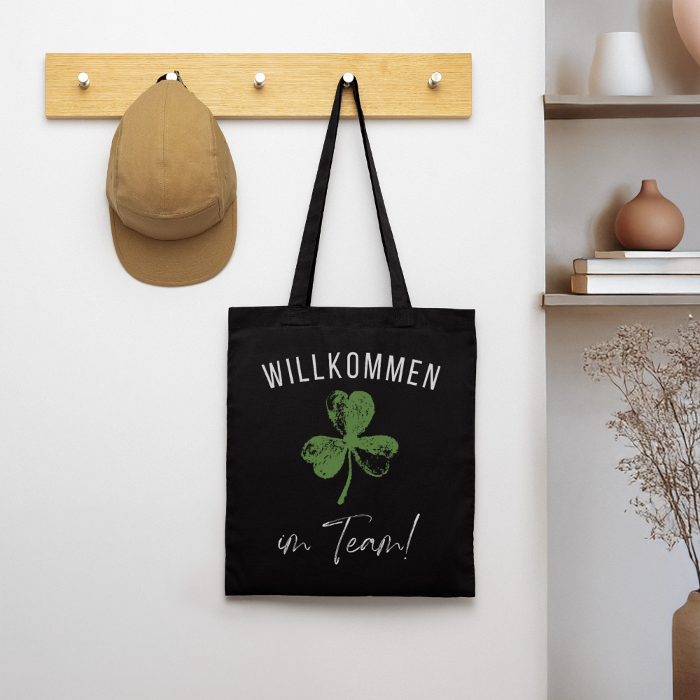 Stoffbeutel "Willkommen im Team" (Kleeblatt) - Schwarz