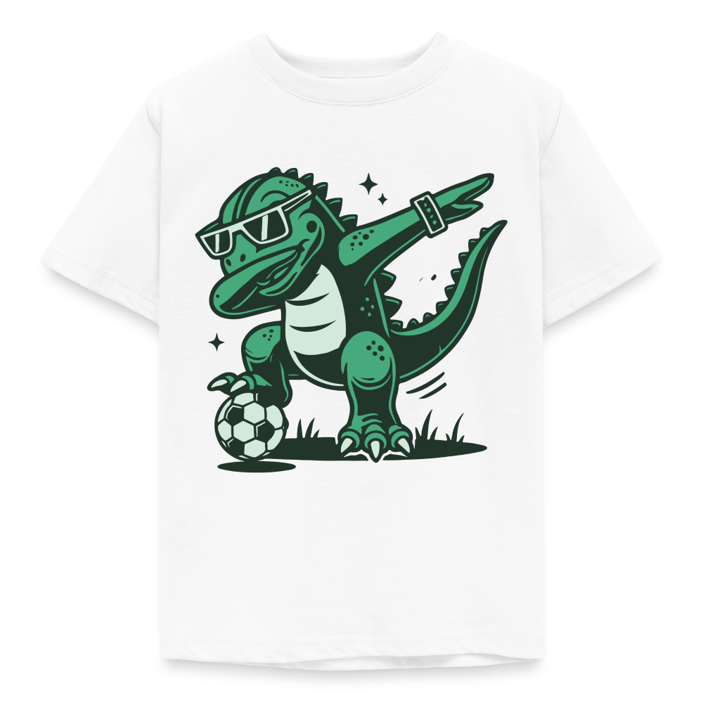 Kinder T-Shirt "Cooler Fußball Dinosaurier" - Weiß
