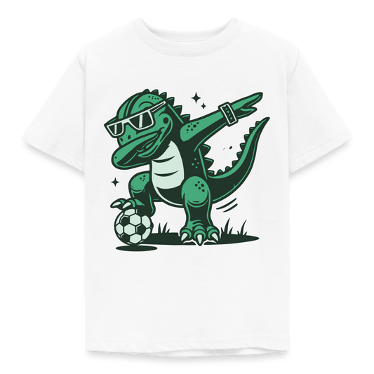 Kinder T-Shirt "Cooler Fußball Dinosaurier" - Weiß