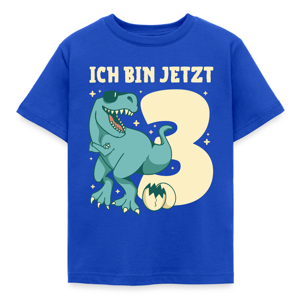 Kinder T-Shirt "Ich bin jetzt 3" (Dinosaurier mit Sonnenbrille) - Royalblau