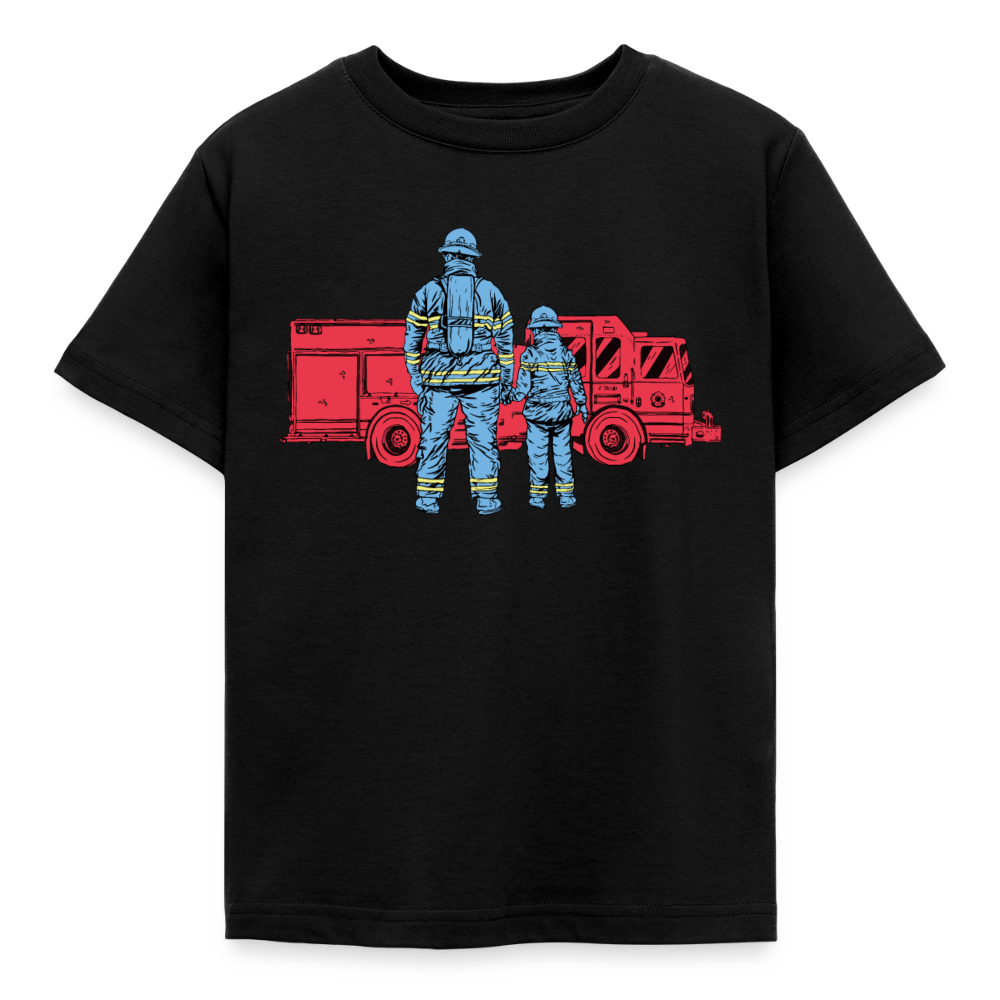 Kinder T-Shirt "Feuerwehr-Vater mit Sohn" - Schwarz