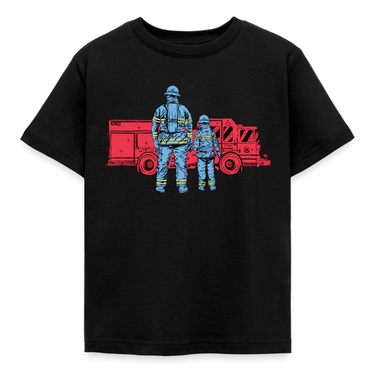 Kinder T-Shirt "Feuerwehr-Vater mit Sohn" - Schwarz