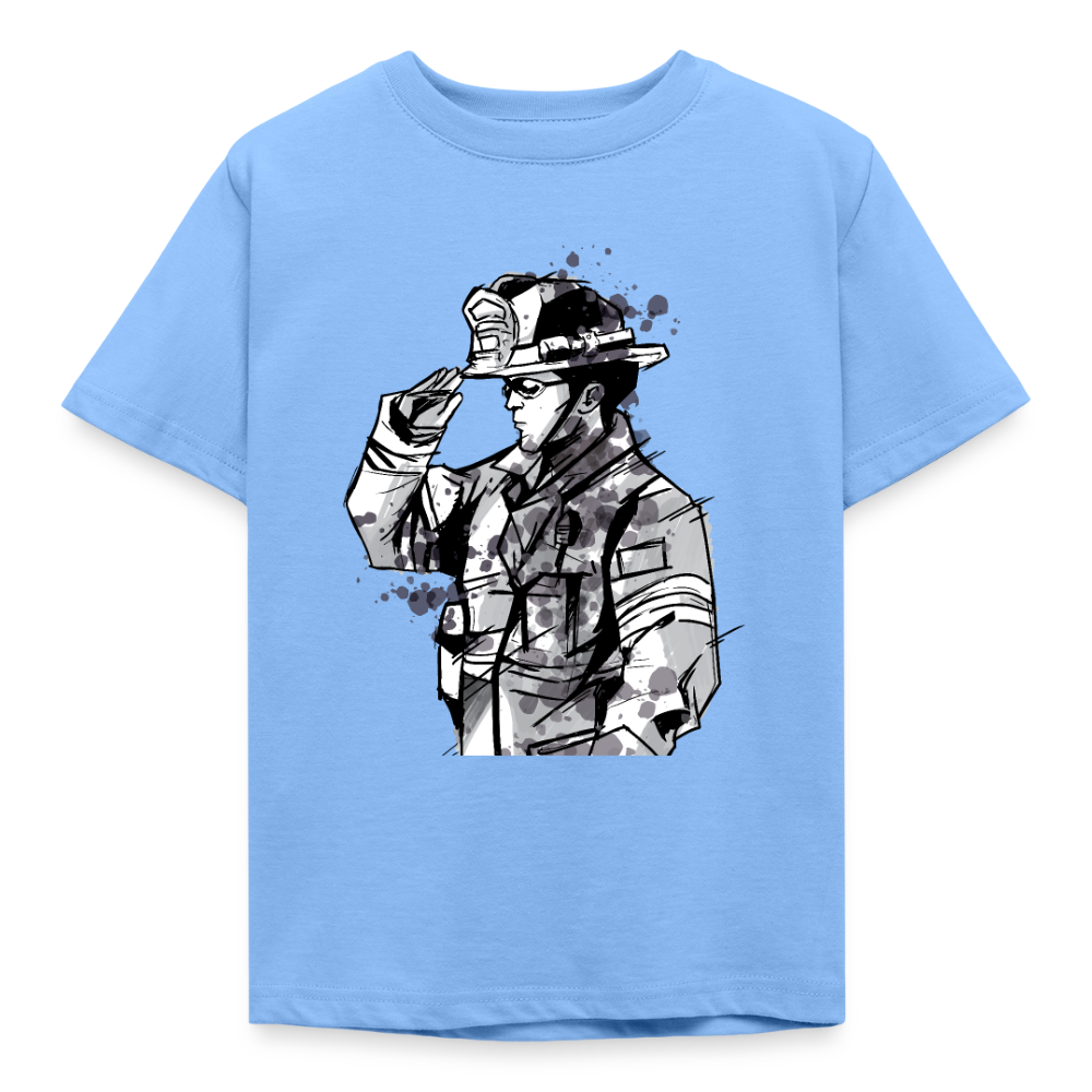 Kinder T-Shirt "Feuerwehrmann im Wasserfarben-Stil" - Himmelblau
