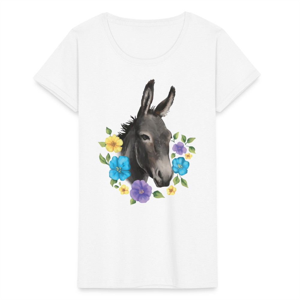 Frauen T-Shirt "Esel mit Blumen" - Weiß