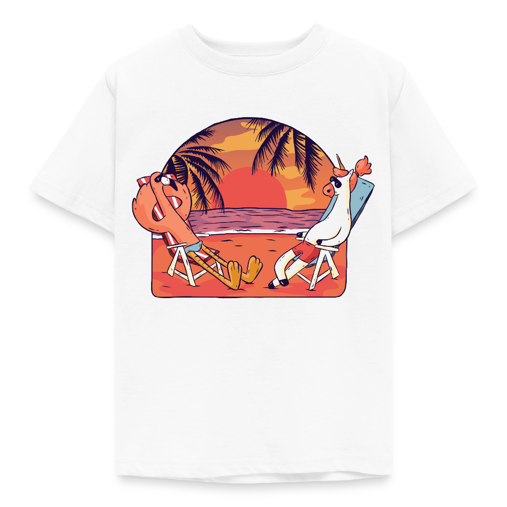 Kinder T-Shirt "Flamingo und Einhorn" - Weiß