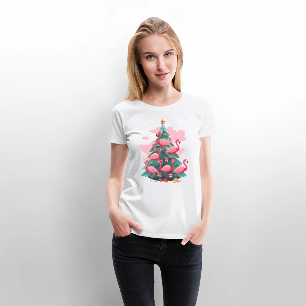 Frauen Bio T-Shirt "Flamingo Weihnachtsbaum" - Weiß