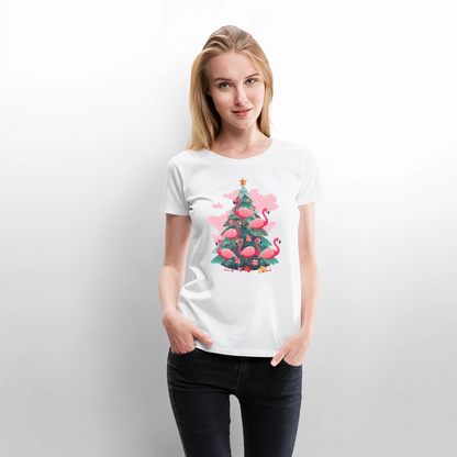 Frauen Bio T-Shirt "Flamingo Weihnachtsbaum" - Weiß