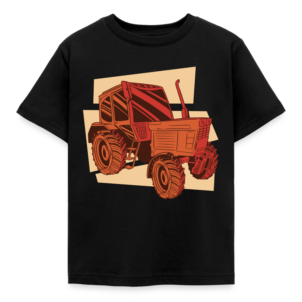 Kinder T-Shirt "Cooler roter Traktor" - Schwarz