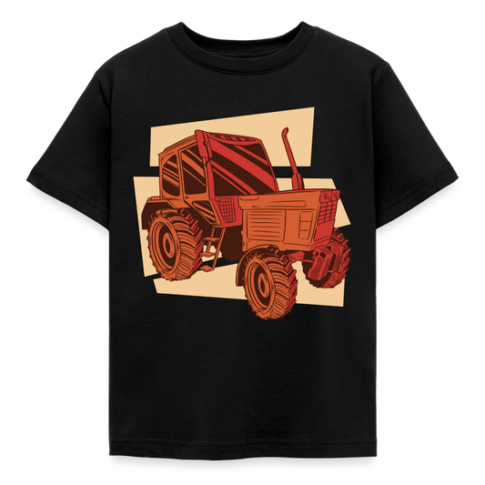 Kinder T-Shirt "Cooler roter Traktor" - Schwarz