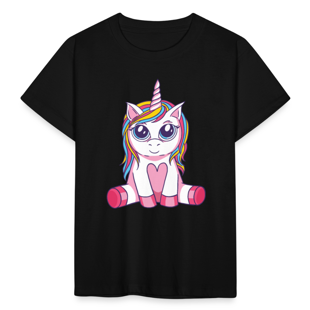 Kinder T-Shirt "Einhorn mit Herz" - Schwarz