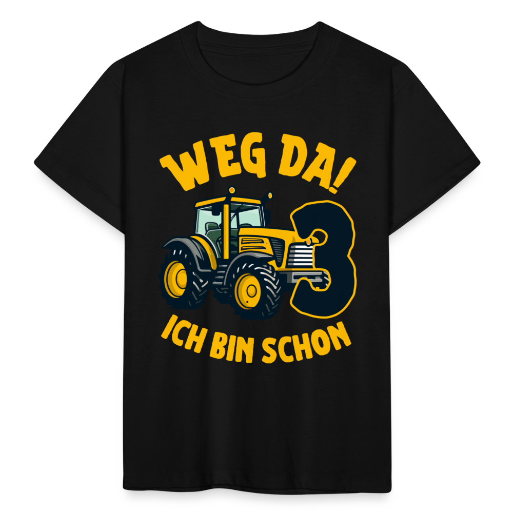 Kinder T-Shirt "Weg da! Ich bin schon 3" (Traktor-Motiv) - Schwarz