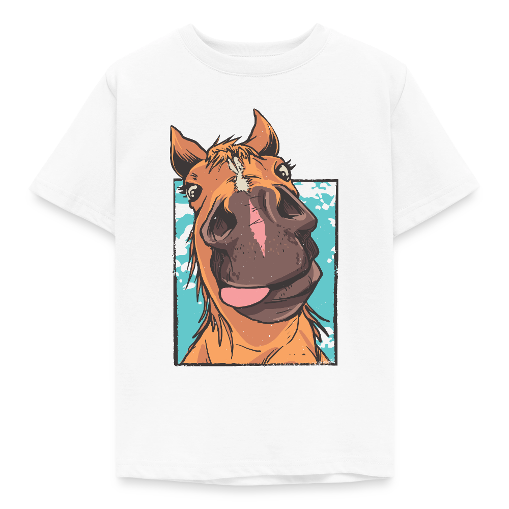 Kinder T-Shirt "Lustiger Pferdekopf" - Weiß