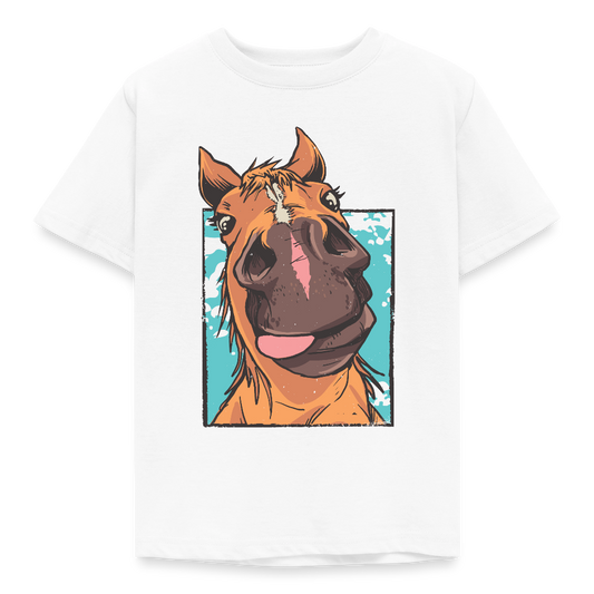 Kinder T-Shirt "Lustiger Pferdekopf" - Weiß