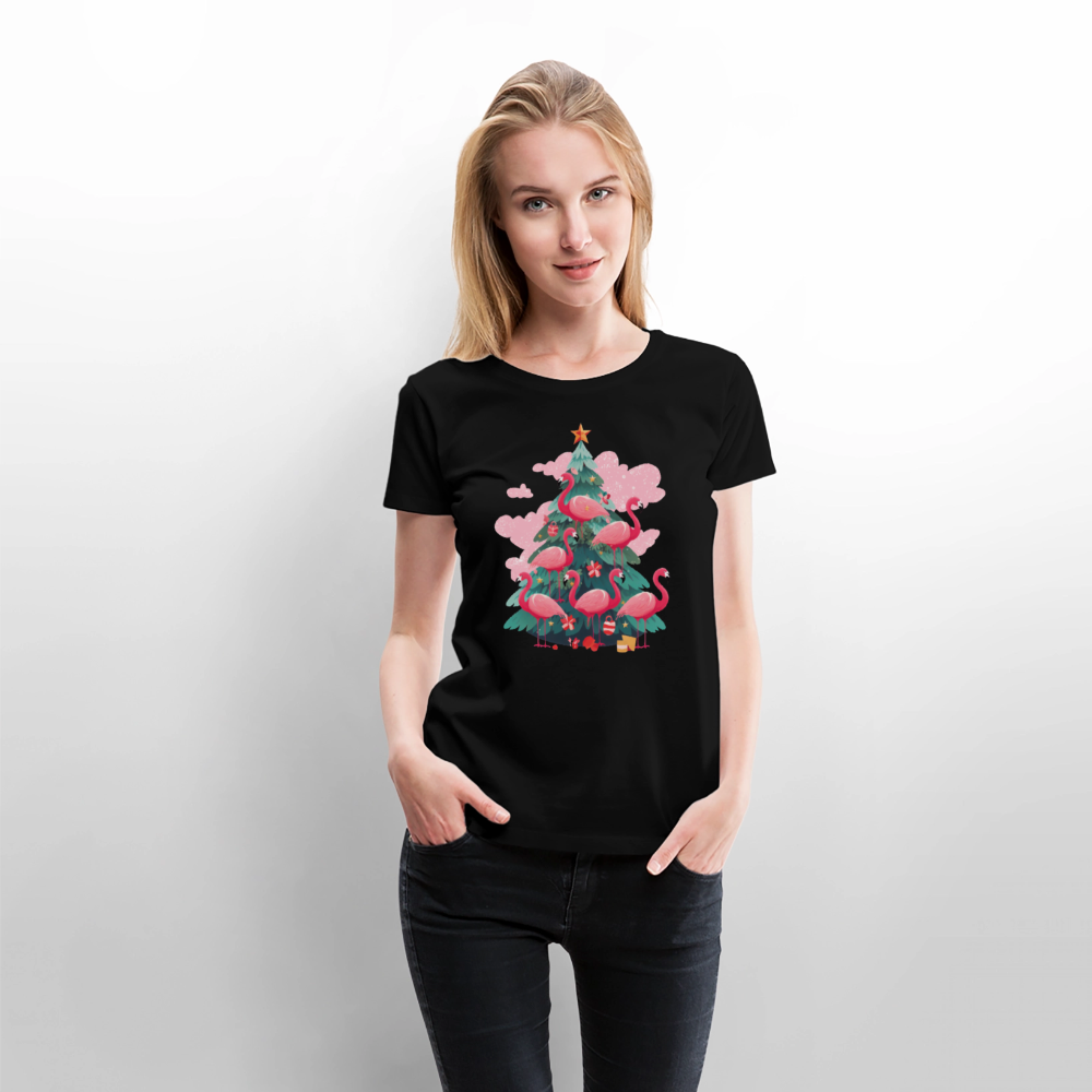 Frauen Bio T-Shirt "Flamingo Weihnachtsbaum" - Schwarz