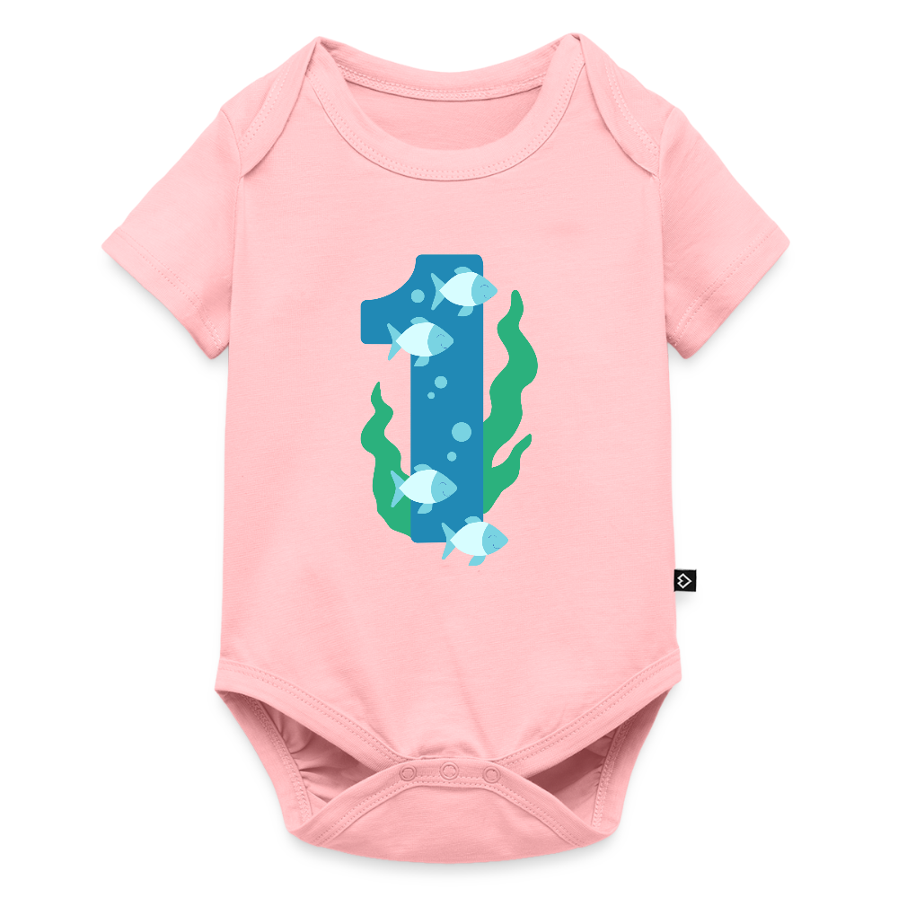 Baby Bio-Kurzarm-Body "1 mit Fischen" - Rosa