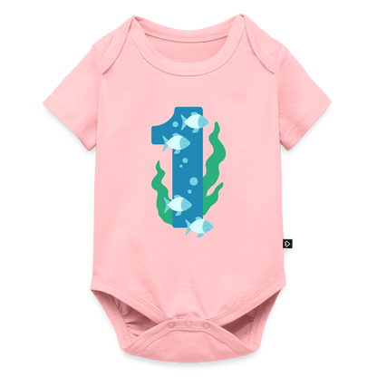 Baby Bio-Kurzarm-Body "1 mit Fischen" - Rosa