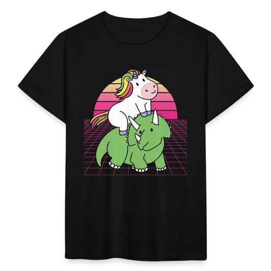 Kinder T-Shirt "Einhorn mit Dinosaurier" - Schwarz