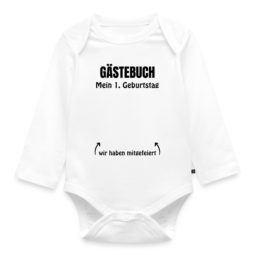 Baby Bio-Langarm-Body "Gästebuch 1. Geburtstag" - Weiß