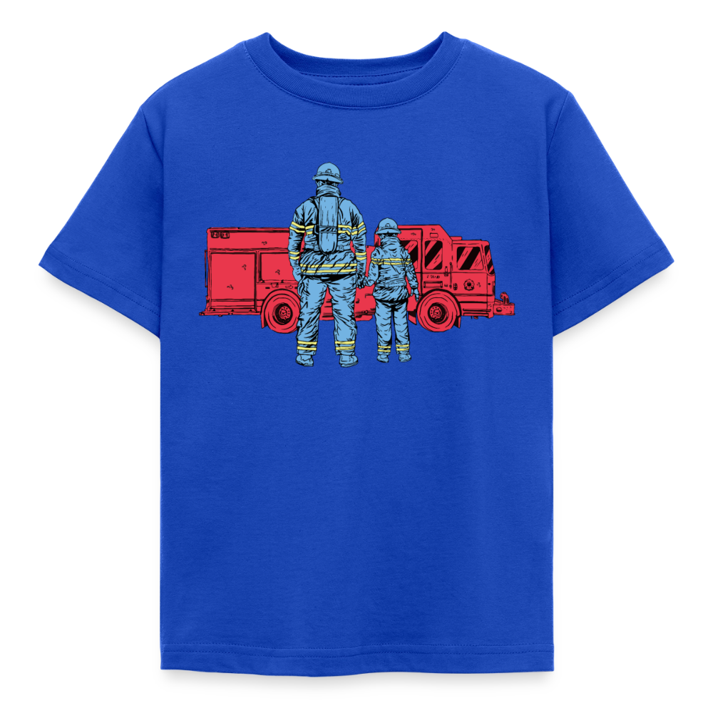 Kinder T-Shirt "Feuerwehr-Vater mit Sohn" - Royalblau