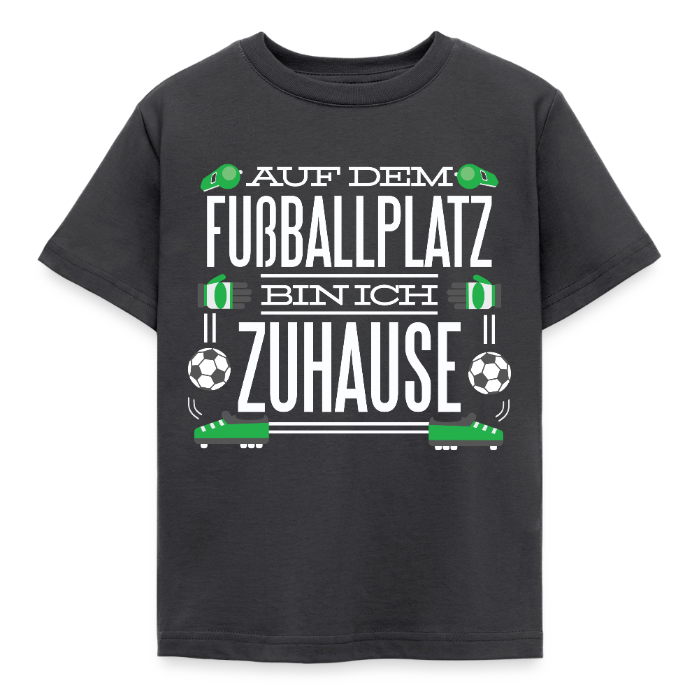 Kinder T-Shirt "Auf dem Fußballplatz bin ich Zuhause" - Dunkelgrau