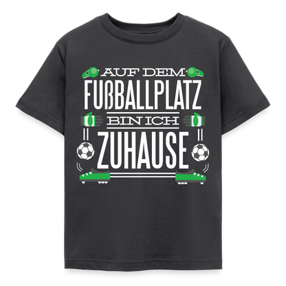 Kinder T-Shirt "Auf dem Fußballplatz bin ich Zuhause" - Dunkelgrau