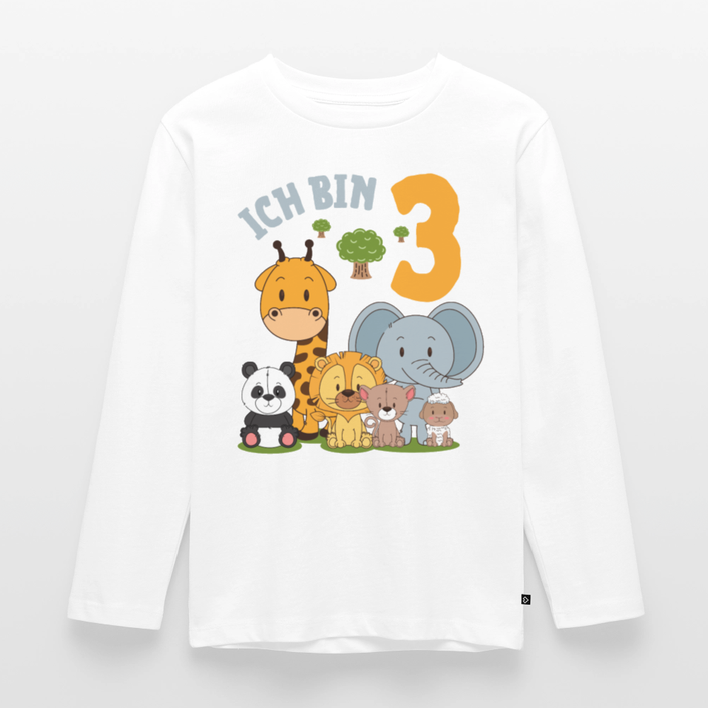 Kinder Langarm T-Shirt "Ich bin 3" (Niedliches Tiermotiv) - Weiß