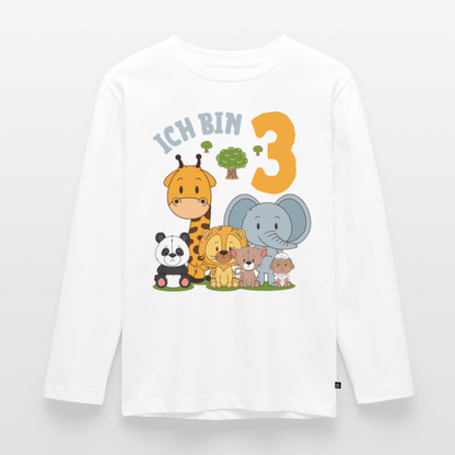 Kinder Langarm T-Shirt "Ich bin 3" (Niedliches Tiermotiv) - Weiß