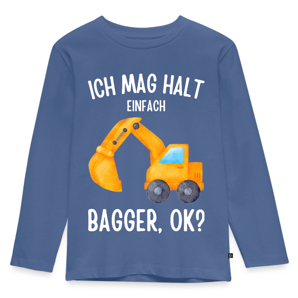 Kinder Langarmshirt "Ich mag halt einfach Bagger, ok?" - Taubenblau