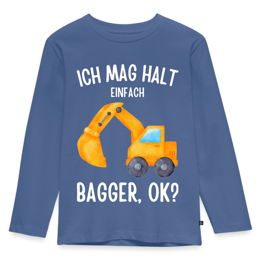 Kinder Langarmshirt "Ich mag halt einfach Bagger, ok?" - Taubenblau