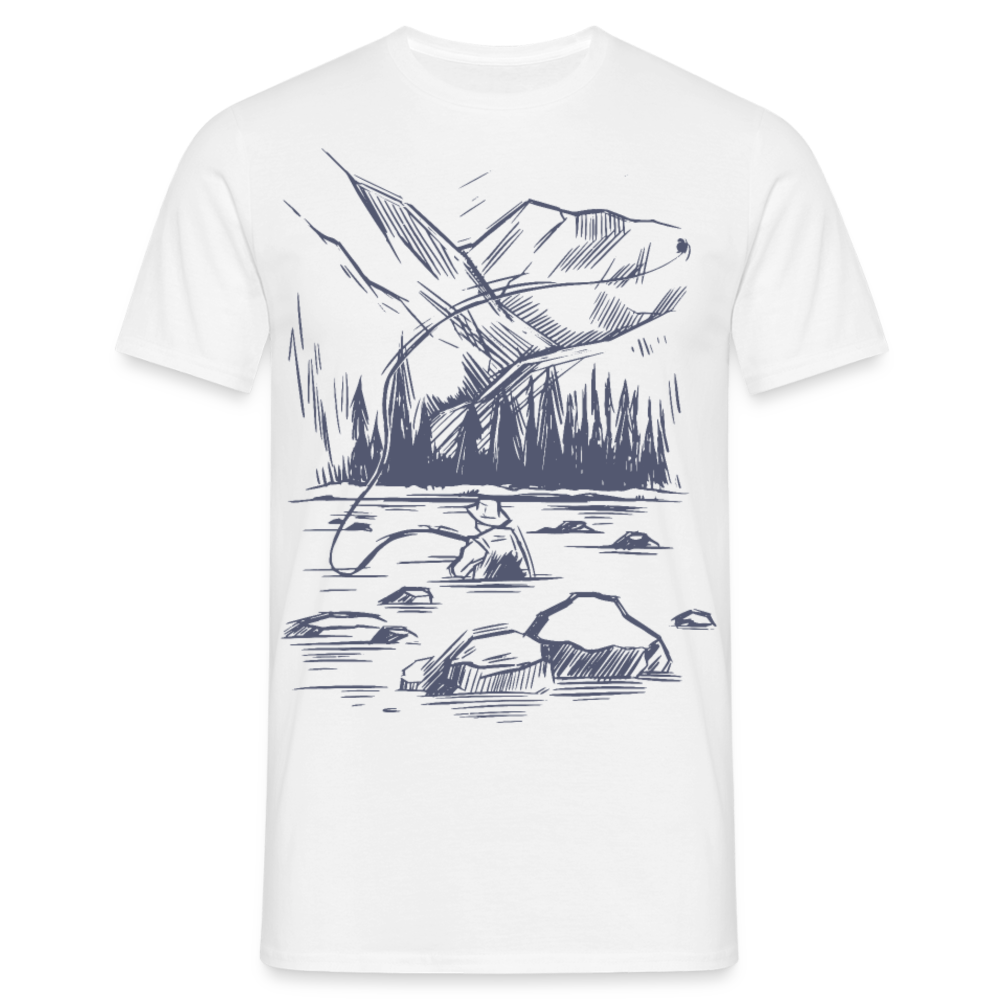 Männer T-Shirt "Angler-Landschafts-Motiv" - Weiß