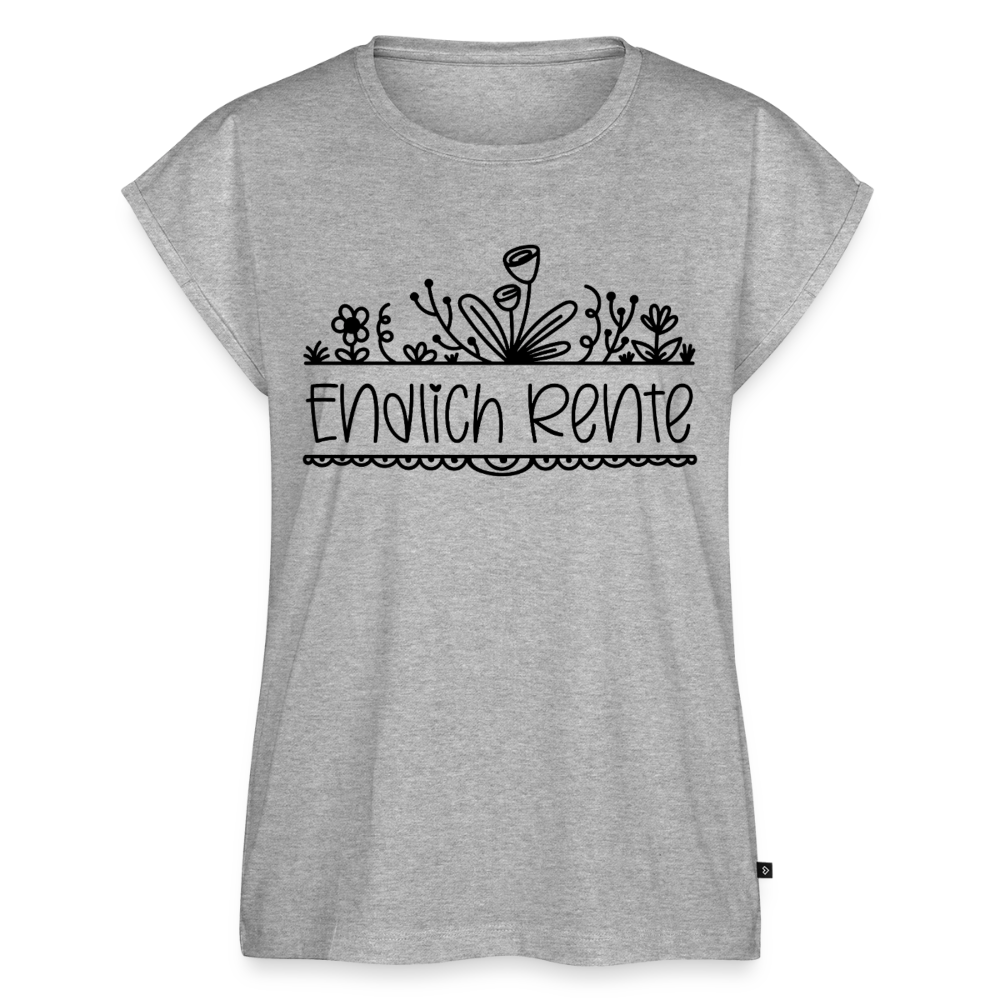 Frauen-T-Shirt "Endlich Rente" (Blumenmotiv) - Grau meliert