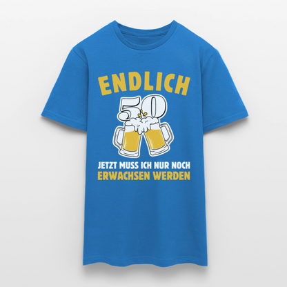 Männer T-Shirt "Endlich 50 - Jetzt muss ich nur noch erwachsen werden" - Royalblau