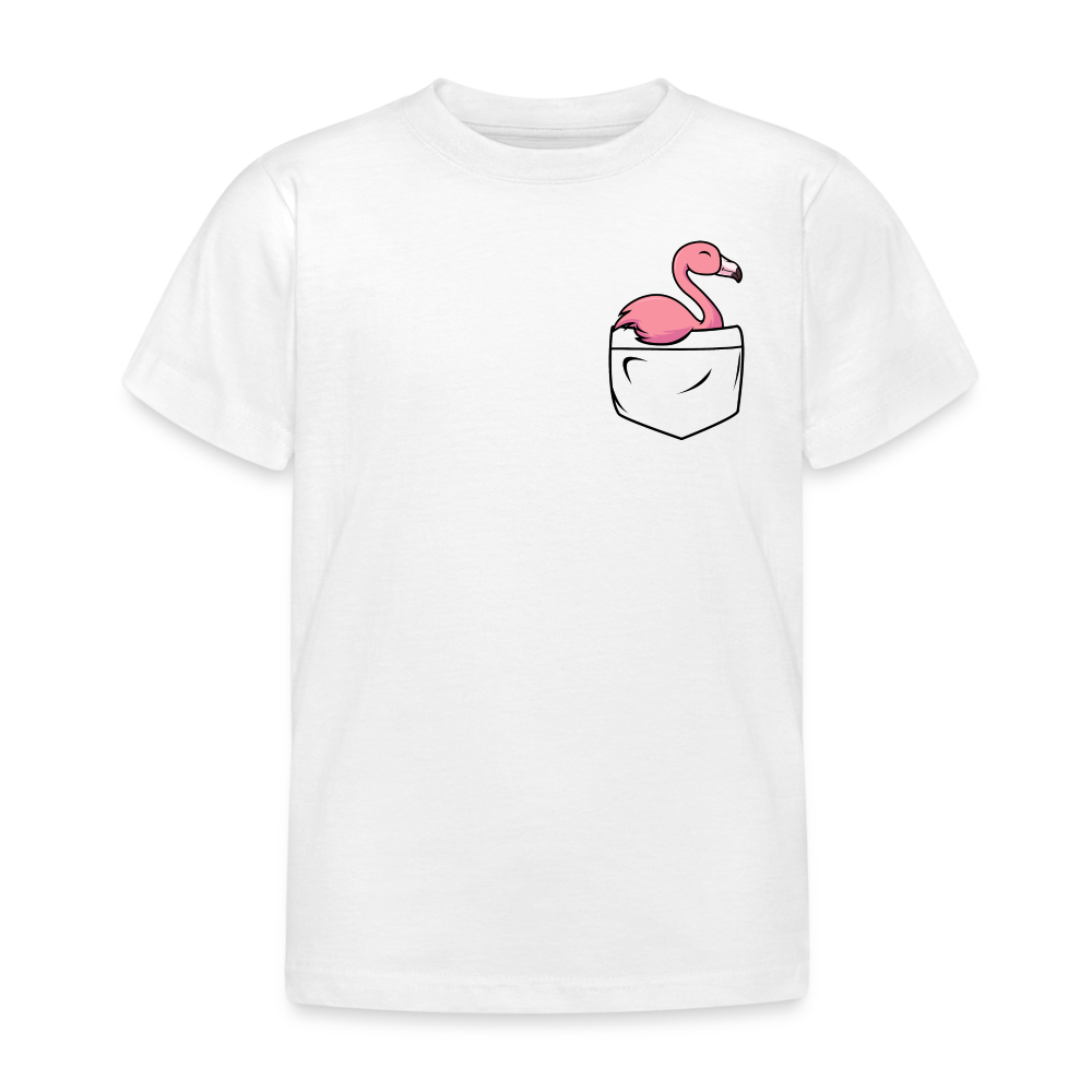 Kinder T-Shirt "Flamingo in Brusttaschen-Optik" - Weiß