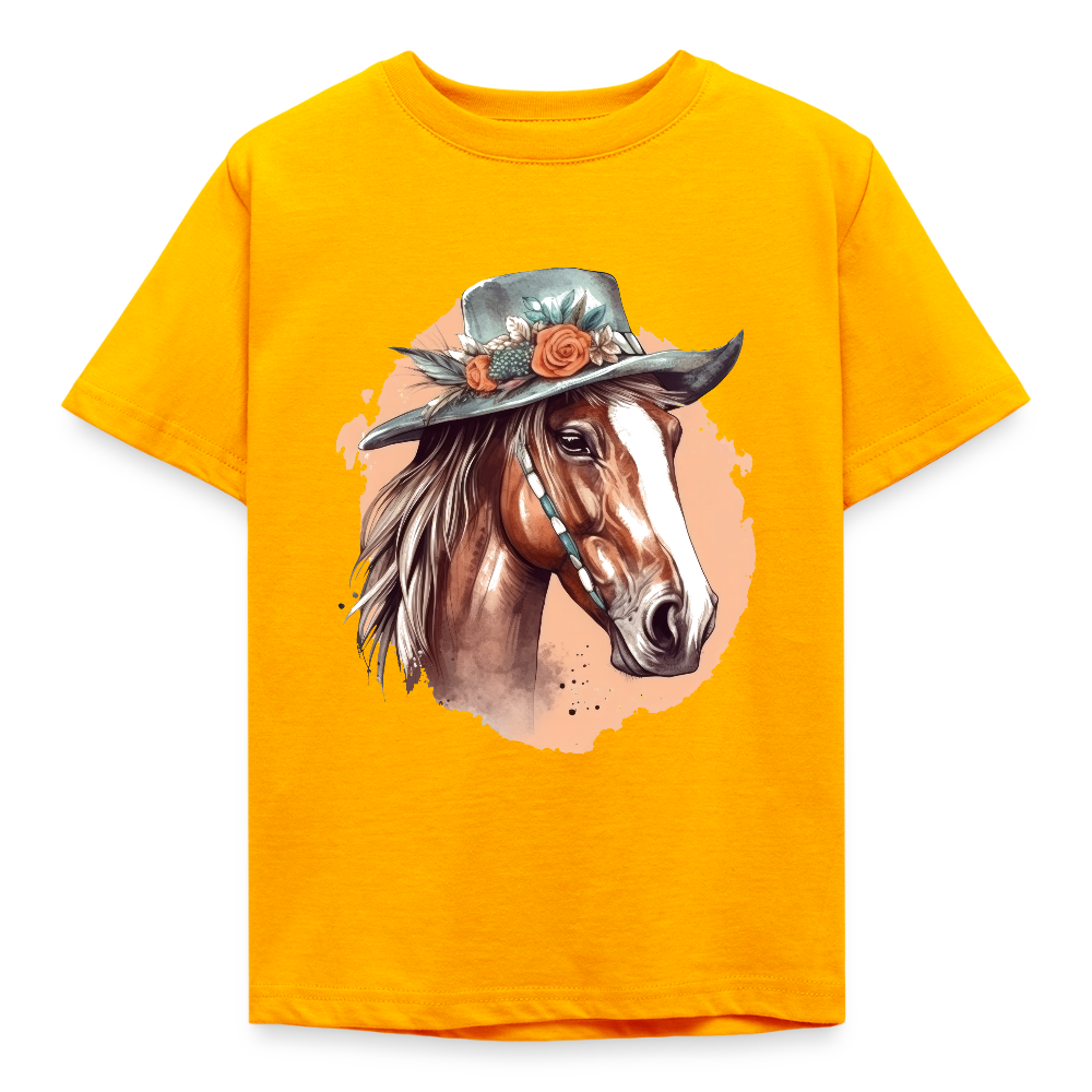 Kinder T-Shirt "Pferd mit wunderschönem Hut" - Gold