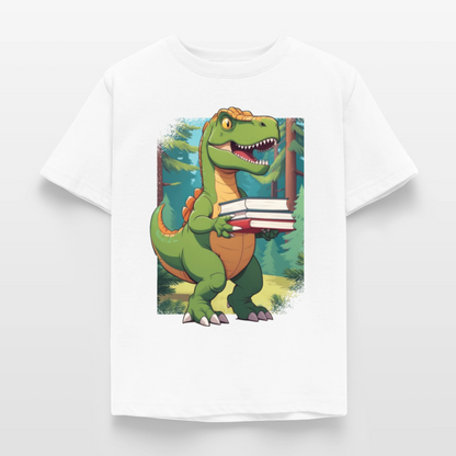 Kinder T-Shirt "Dinosaurier mit Büchern" - Weiß