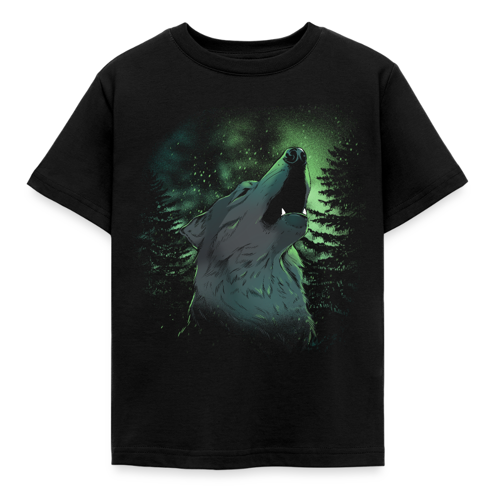 Kinder T-Shirt "Grüner Wolf" - Schwarz