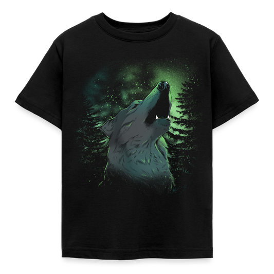 Kinder T-Shirt "Grüner Wolf" - Schwarz