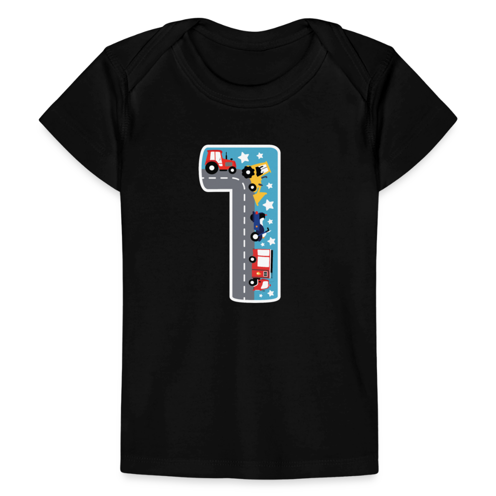 Baby Bio-T-Shirt "1 mit Traktoren" - Schwarz