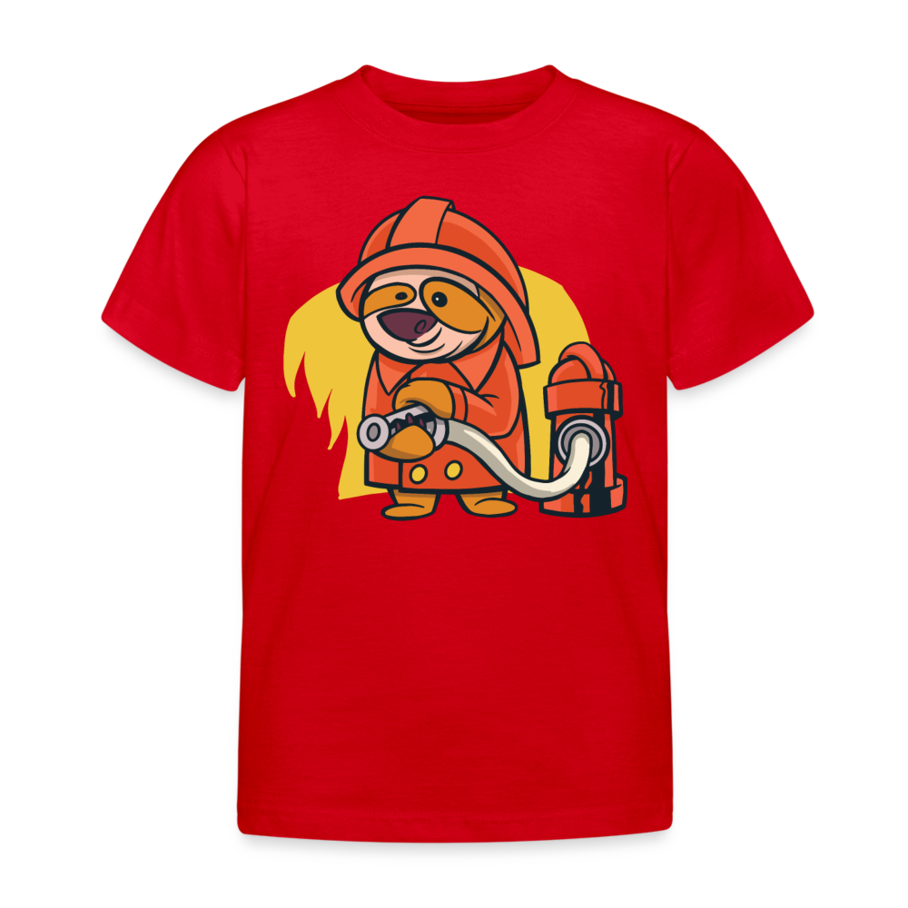 Kinder T-Shirt "Faultier-Feuerwehrmann" - Rot