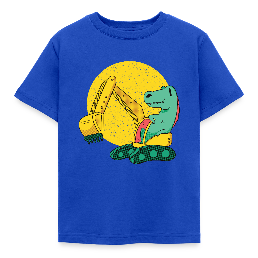 Kinder T-Shirt "Niedlicher Dinosaurier mit Bagger" - Royalblau