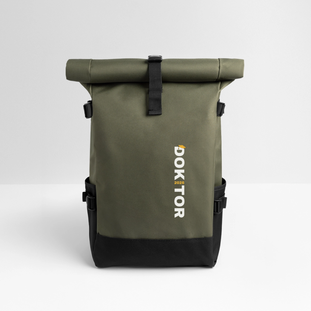 Rolltop Rucksack "Doktor 2026" (Schriftzug) - Olive/Schwarz