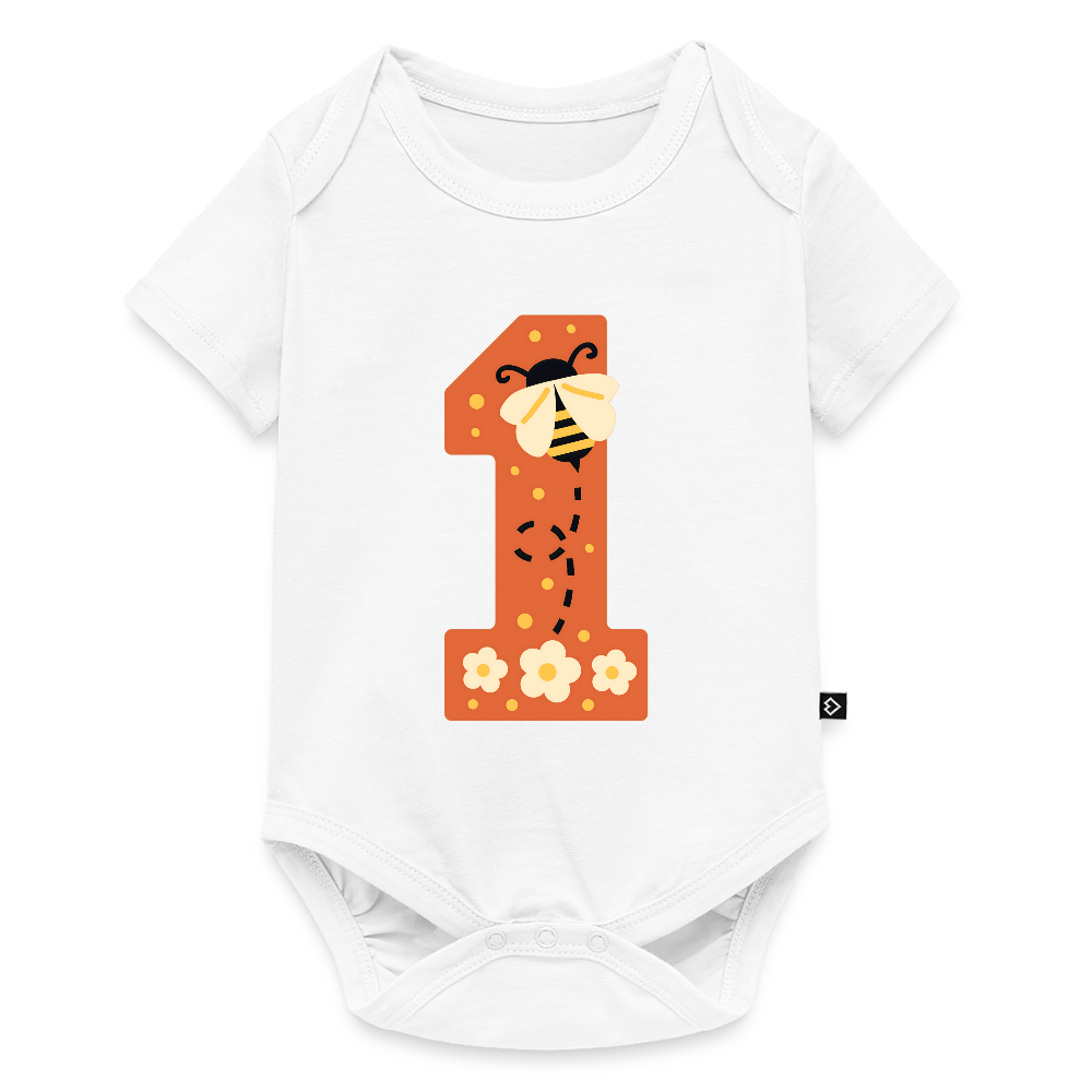 Baby Bio-Kurzarm-Body "1. Geburtstag" (Niedliche Biene) - Weiß
