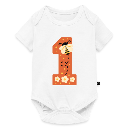 Baby Bio-Kurzarm-Body "1. Geburtstag" (Niedliche Biene) - Weiß