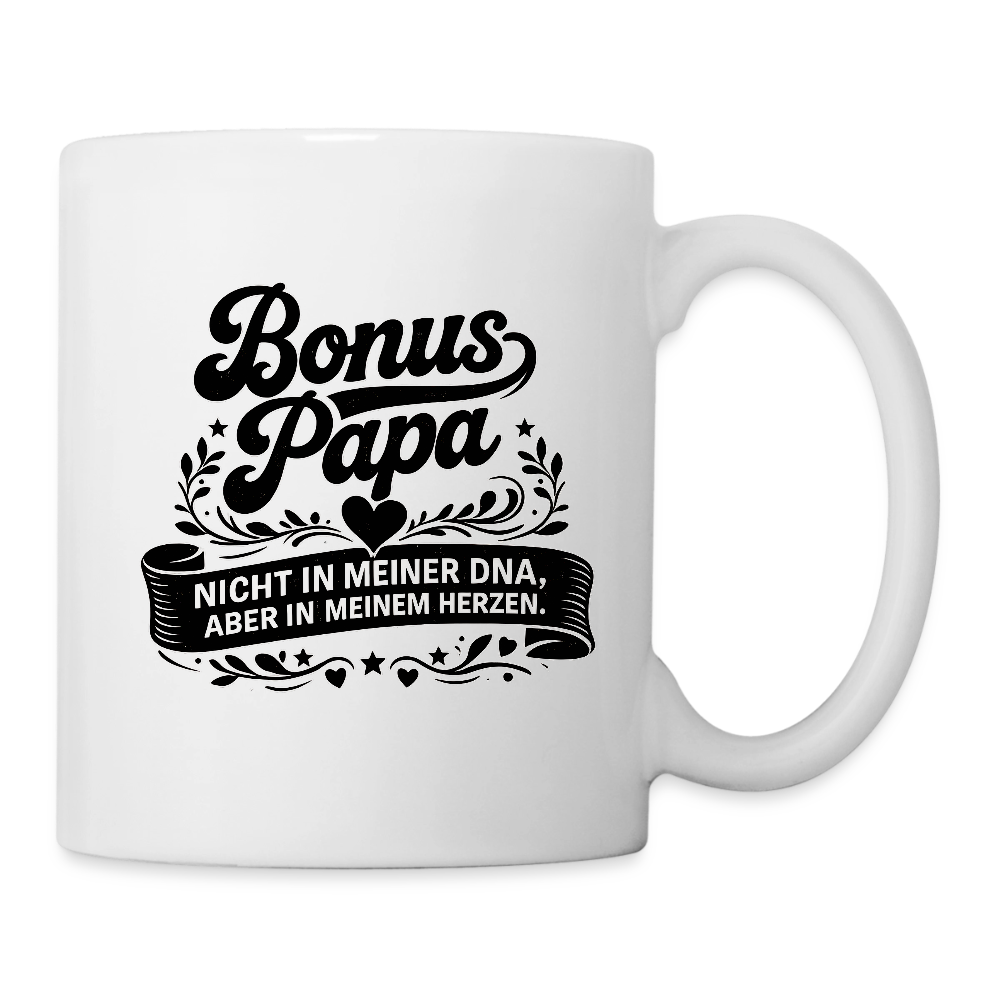 Tasse "Bonus Papa - nicht in meiner DNA, aber in meinem Herzen" - Weiß