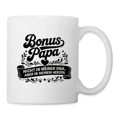 Tasse "Bonus Papa - nicht in meiner DNA, aber in meinem Herzen" - Weiß