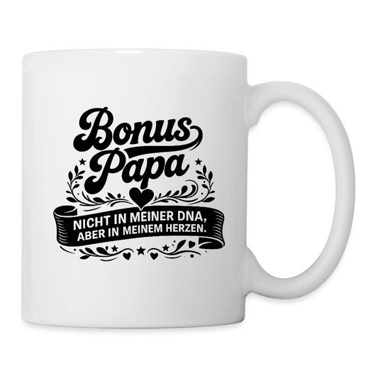 Tasse "Bonus Papa - nicht in meiner DNA, aber in meinem Herzen" - Weiß