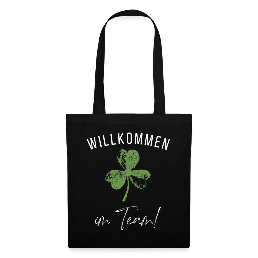 Stoffbeutel "Willkommen im Team" (Kleeblatt) - Schwarz